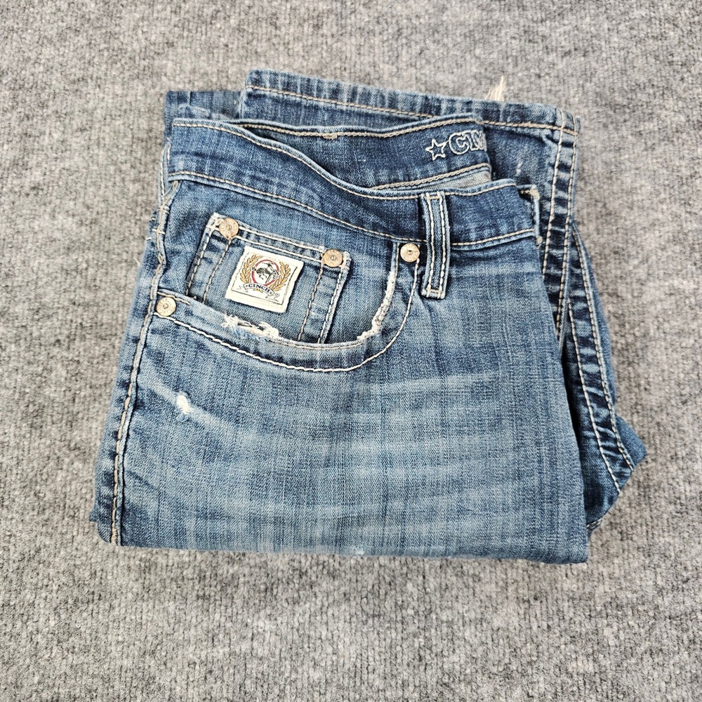 Cinch White Label Performance Jeans Mens 34x34 Relaxed Straight Distressed Blue